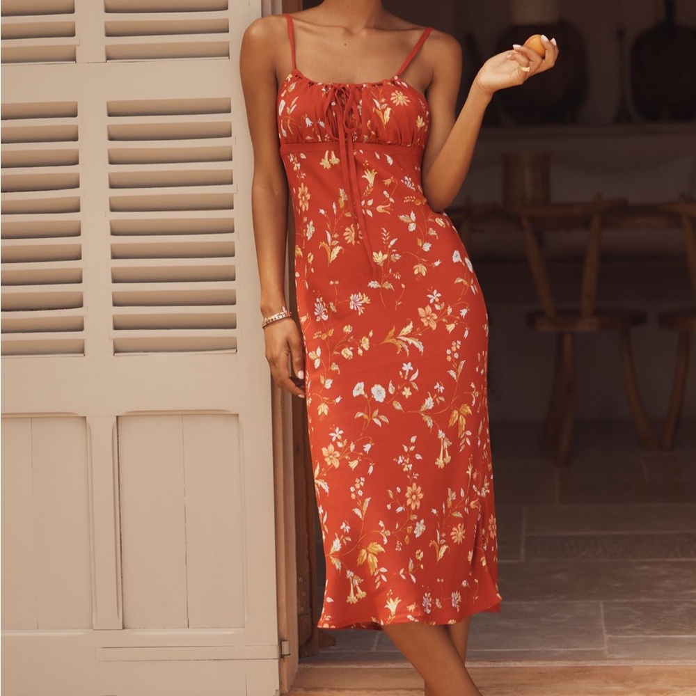 Reformation Rust Floral Midi Dress